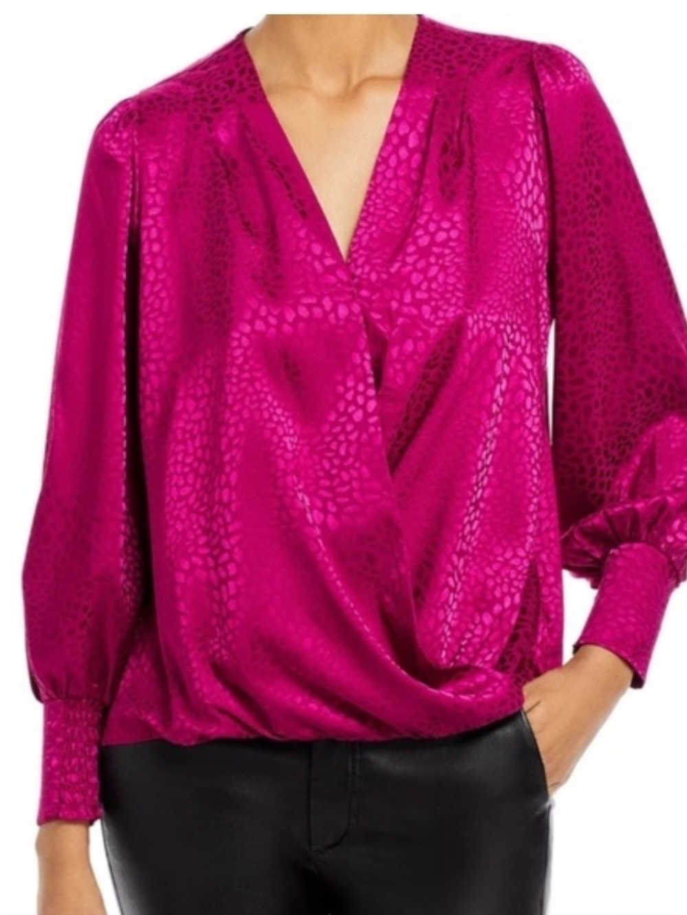 Chenault Fuchsia V-Neck Long Sleeve Blouse